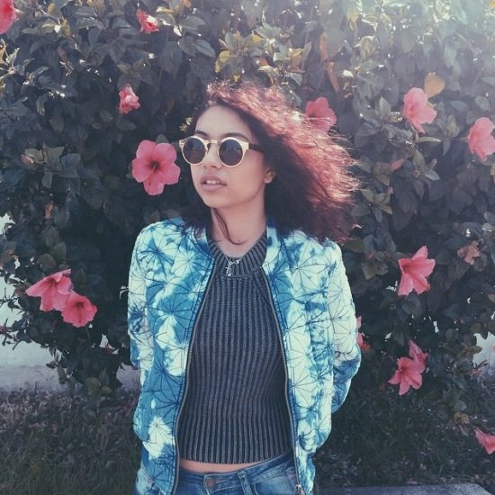 Alessia-Cara-Sunglasses-Flower-Bush-Wind-Blown-Hair